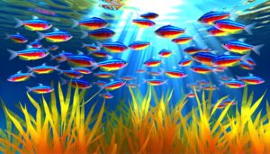 vibrant cardinal tetras swimming